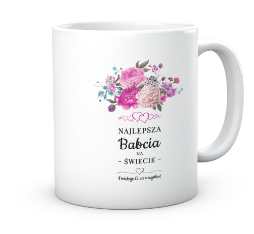 Kwiatowy kubek na prezent z napisem Dziękuję Ci Babciu 330 ml