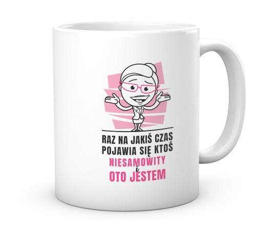 Biały kubek z uchem i nadrukiem sublimacyjnym 330 ml