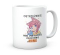 Kubek z rysunkiem dziewczyny anime i tekstem ostrzeżenia o mówieniu o anime 330 ml