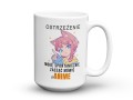 Biały kubek ceramiczny z nadrukiem ostrzeżenie mogę mówić o anime 450 ml