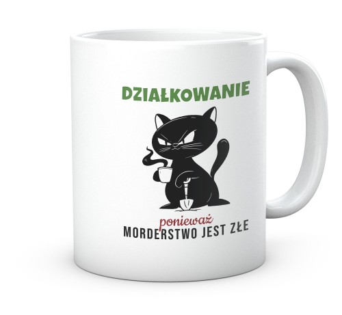 Śmieszny kubek z czarnym kotem na działkę 330 ml
