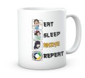 Biały kubek z napisem Eat Sleep Anime Repeat