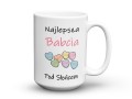 Bialy kubek ceramiczny z nadrukiem dla babci słodkiej jak cukierek 450 ml