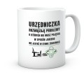 Biały kubek z nadrukiem dla urzędniczki rozwiązującej problemy 330 ml
