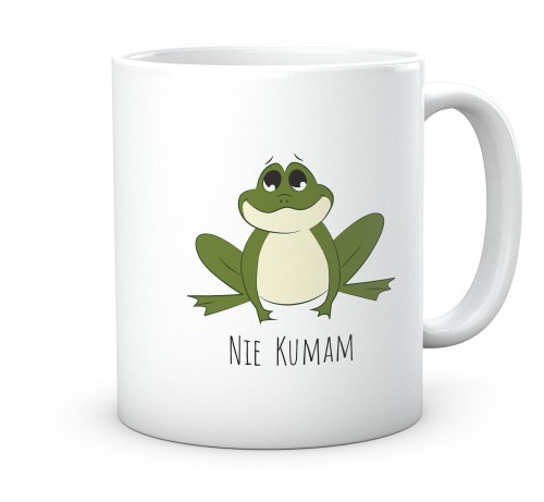 Ceramiczny kubek z żabą i sarkastycznym napisem Nie Kumam 330 ml.