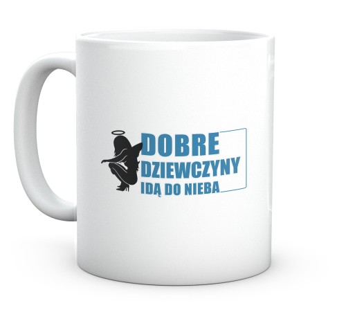 Biały kubek dla kobiet Złe dziewczyny idą na kawę 330 ml lewa
