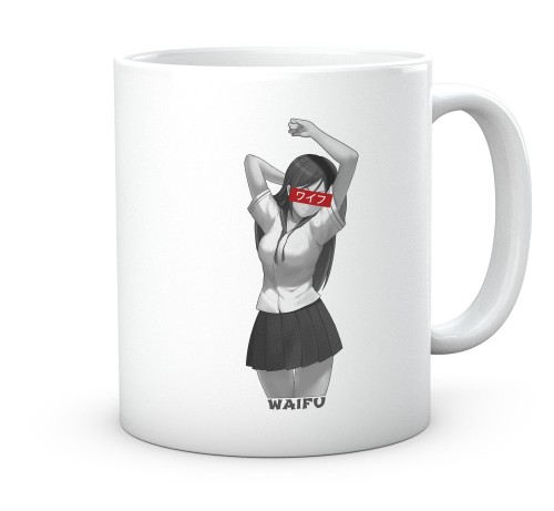 Biały kubek ceramiczny z nadrukiem japońskiej postaci anime waifu 330 ml.