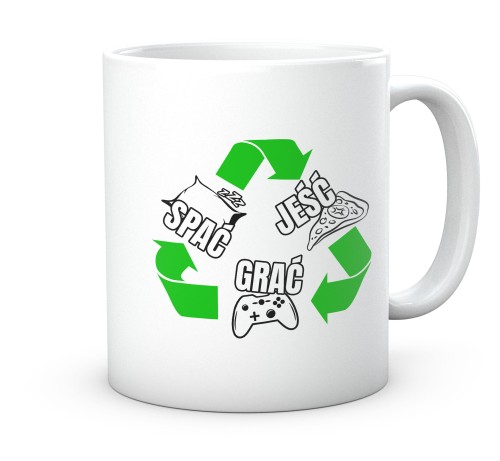 Ceramiczny kubek dla gracza z napisami jeść spać grać 330 ml.