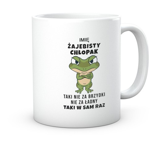 Biały kubek ceramiczny 330 ml z nadrukiem zabawnej żaby dla chłopaka