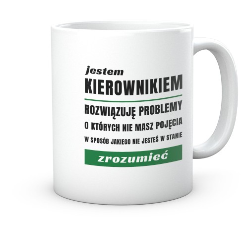 Bialy kubek kierownika z czarnym napisem styl zycia
