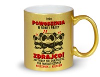 Złoty kubek prezent pożegnanie misie panda