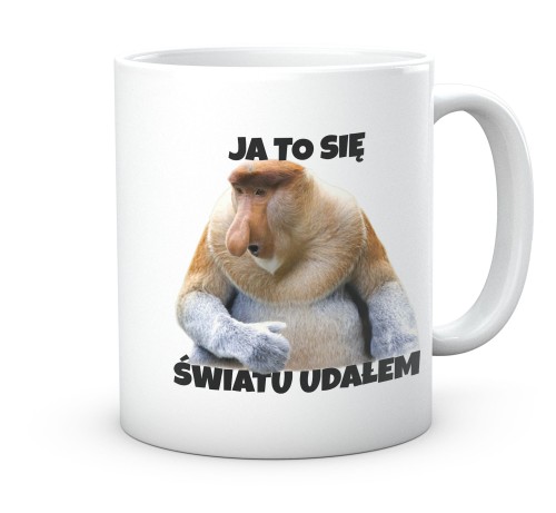 Biały kubek 330 ml ceramiczny z nadrukiem nosacza Janusza