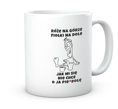 Biały kubek do pracy z napisem Róże na górze