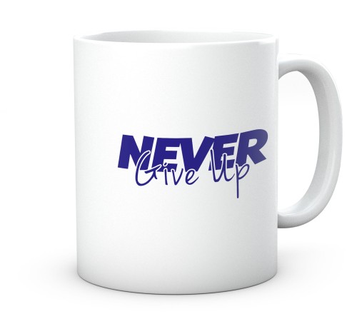 Motywacyjny kubek z napisem never give up i ozdobna czcionka 330 ml