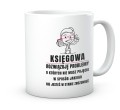Zabawny kubek ceramiczny z nadrukiem postaci księgowej na biurku