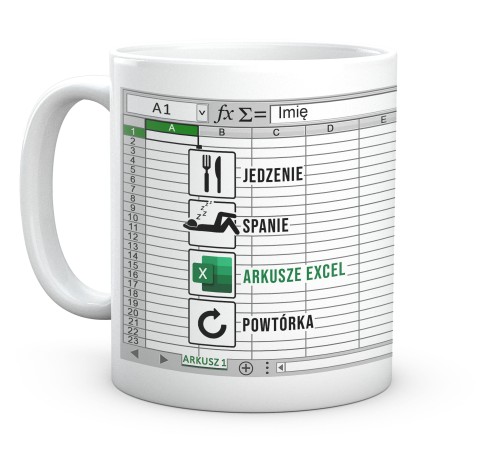 Biały kubek ceramiczny 330 ml z nadrukiem Excel do pracy w biurze