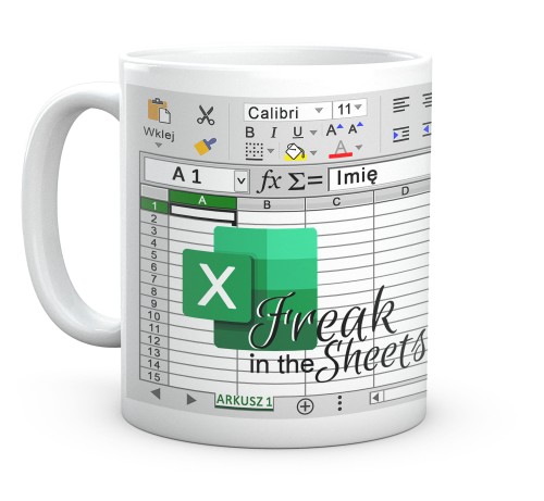 Biały kubek Arkusz Excel z personalizowanym imieniem 330 ml