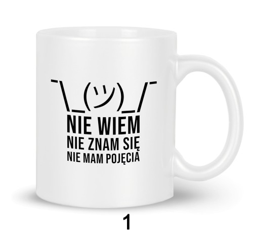 Kubek 330 ml Shrug Nie Wiem Nie Znam Się z zabawnym nadrukiem