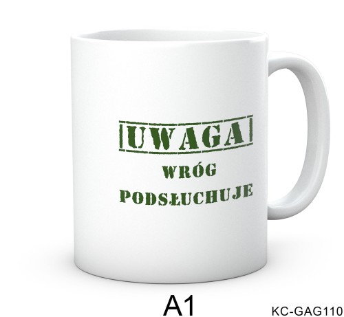 Kubek retro PRL wróg podsłuchuje z biurowym humorem