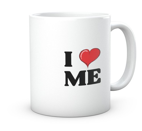Ceramiczny kubek dla zakochanych z zabawnym czerwonym sercem i napisem I Love Me
