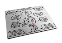 Podkładka pod mysz z motywem dymków komiksowych i męskim humorem korporacyjnym