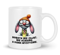 Kubek prezent do pracy nadruk zabawnego zająca.