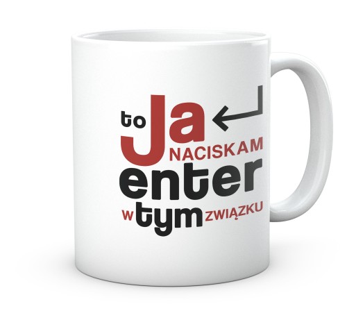 Bialy ceramiczny kubek z nadrukiem klawisza enter dla programisty 330 ml.