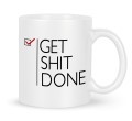 Biały kubek z motywacyjnym napisem Get Shit Done do biura 330 ml