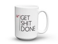 Biały kubek z motywacyjnym napisem Get Shit Done do biura 450 ml