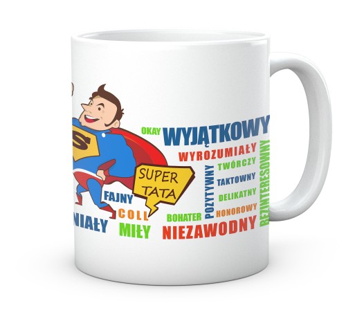 Biały kubek ceramiczny z nadrukiem dla taty super tata 330 ml