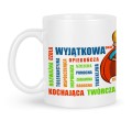 Ceramiczny kubek dla mamy z nadrukiem napisu super mama 330 ml.