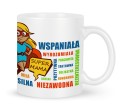 Ceramiczny kubek dla mamy z nadrukiem napisu super mama 330 ml.