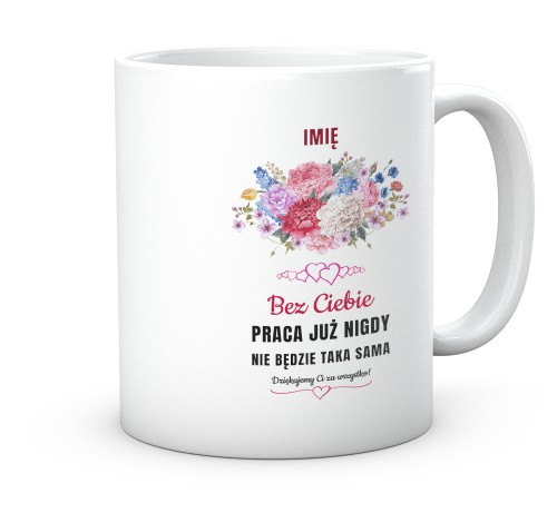 Ceramiczny biały kubek na pożegnanie bez ciebie praca