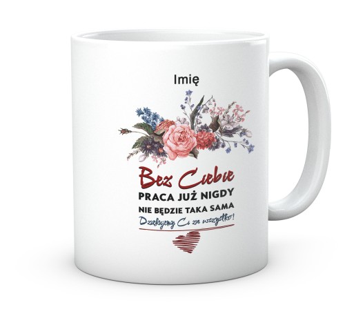 Ceramiczny personalizowany kubek prezent z pracy z dedykacją na pamiątkę ekipa