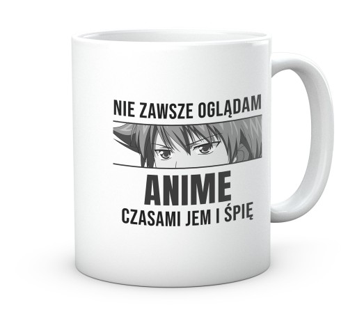 Biały kubek ceramiczny z zabawnym napisem o anime 330 ml