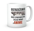 Biały kubek z napisem Ostrzeżenie Może Mówić o Anime 330 ml