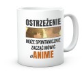 Biały kubek z napisem Ostrzeżenie Może Mówić o Anime 330 ml