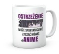 Biały kubek z napisem Ostrzeżenie Może Mówić o Anime 330 ml