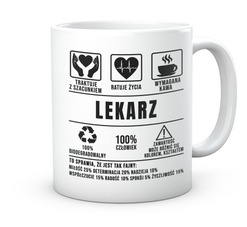 Biały kubek z napisem Jestem lekarzem nigdy się nie mylę 330 ml