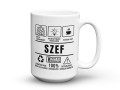 Biały kubek z ikonami zawodu i napisem dla szefa 450 ml