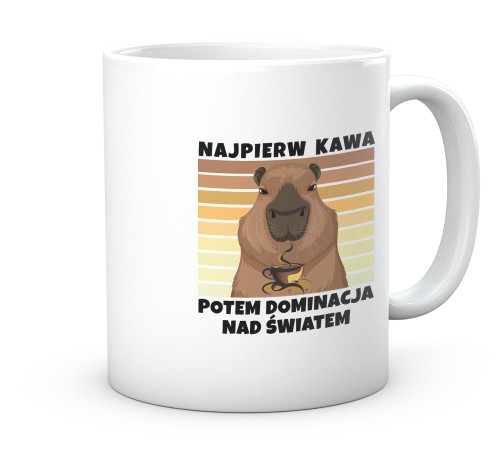 Prezent z kapibarą ceramiczny biały kubek Najpierw kawa później dominacja 330 ml