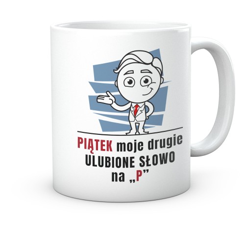 Kubek z nadrukiem do pracy z napisem o piątku 330 ml