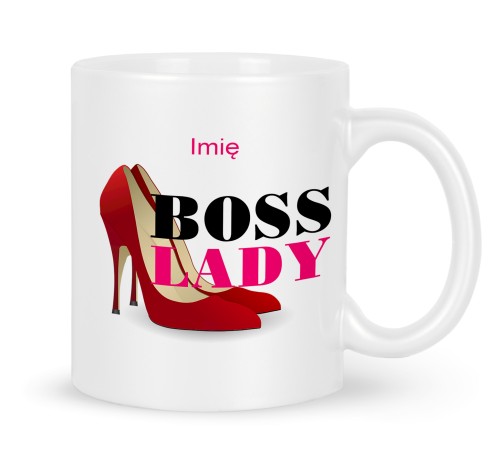 Biały ceramiczny kubek z nadrukiem Boss Lady prezent dla kierowniczki 330 ml