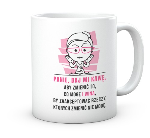Śmieszny kubek do pracy dla kobiety z napisem o kawie i winie 330 ml