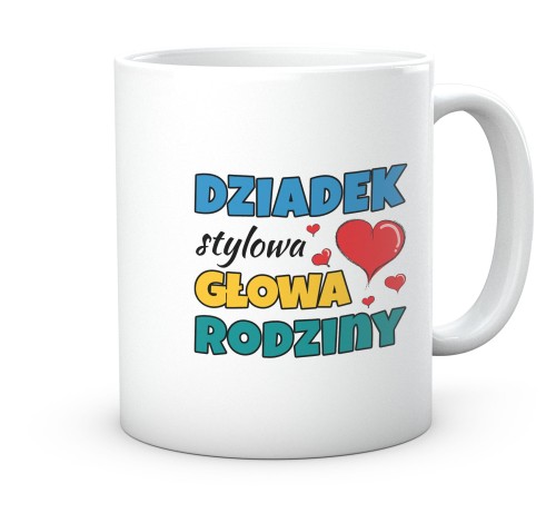 Biały kubek dla dziadka z czarnym napisem stylowa głowa rodziny 330 ml
