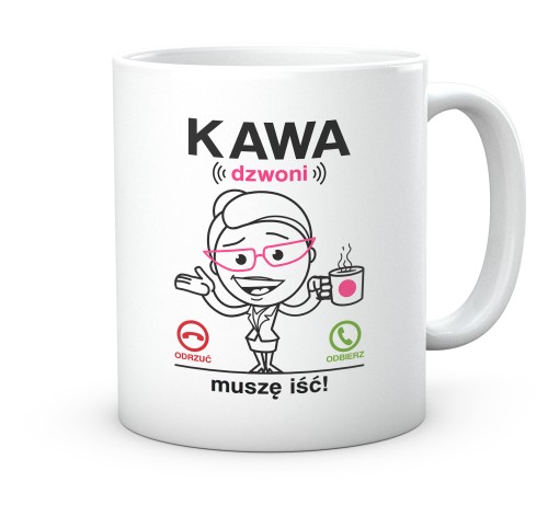 Biały kubek 330 ml do biura dla kobiety z grafiką Małej Mi