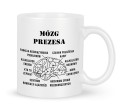 Biały kubek 330 ml z nadrukiem mózg prezesa do biura