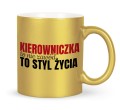 Złoty kubek ceramiczny 330 ml dla kierowniczki z nadrukiem