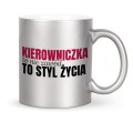 Srebrny kubek ceramiczny 330 ml dla kierowniczki z nadrukiem