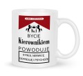 Biały kubek ceramiczny dla kierownika z napisami o stresie